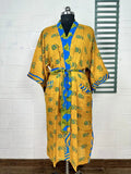 Cotton Kimono Robe in yellow blue floral