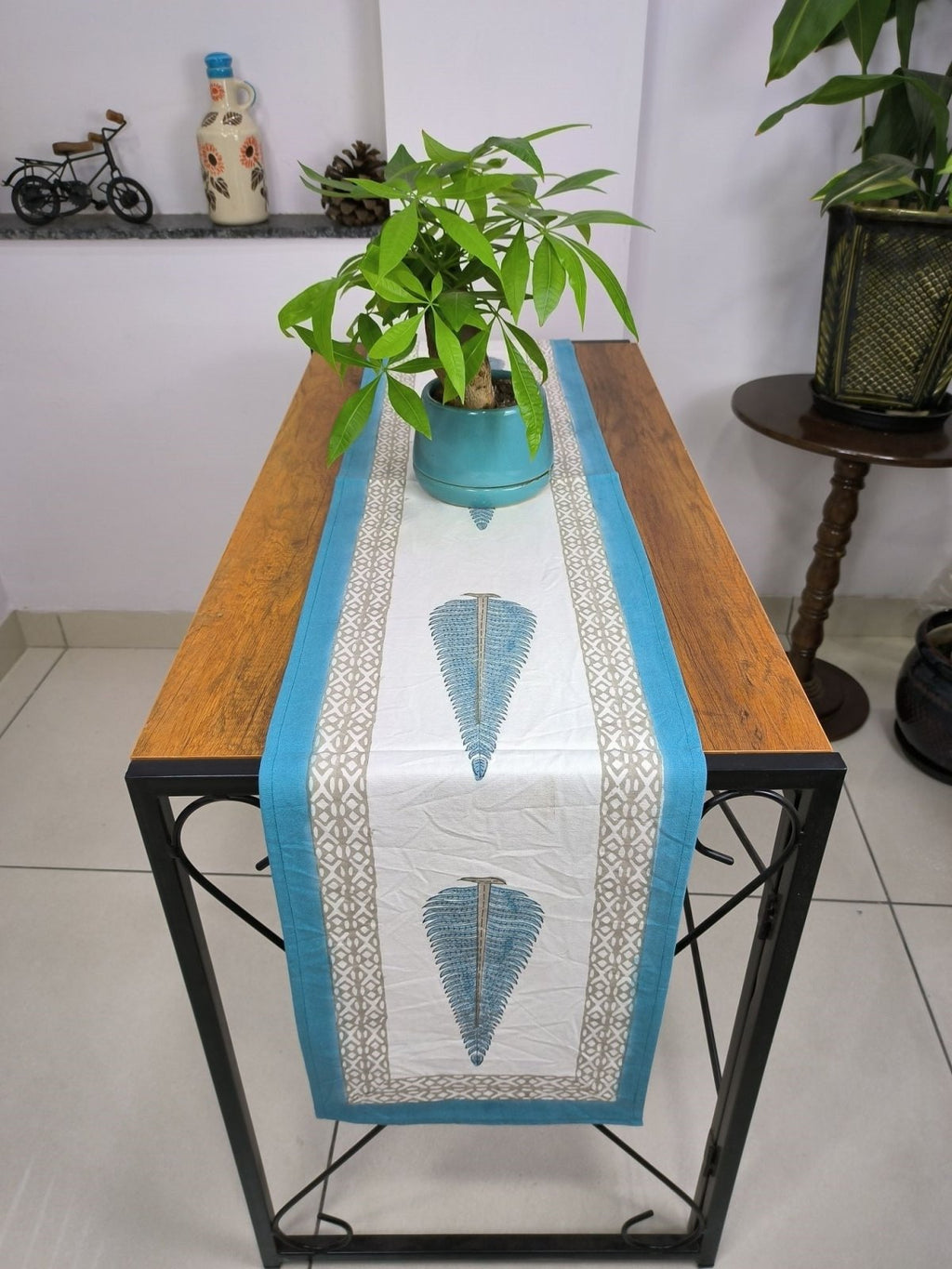 Cotton Table Runner in blue floral