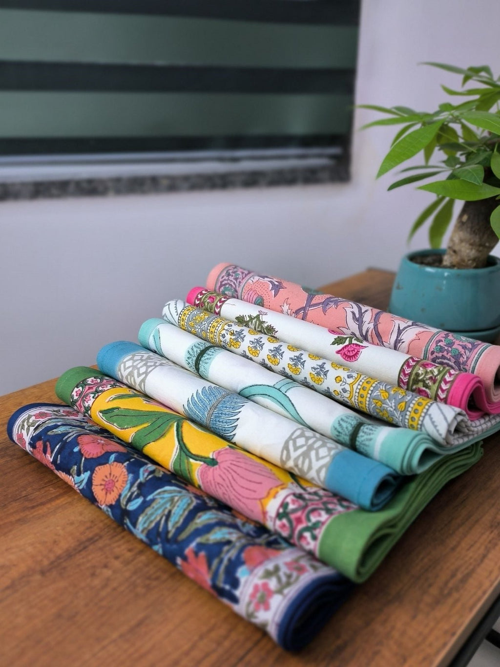 Cotton Table Runner in blue floral