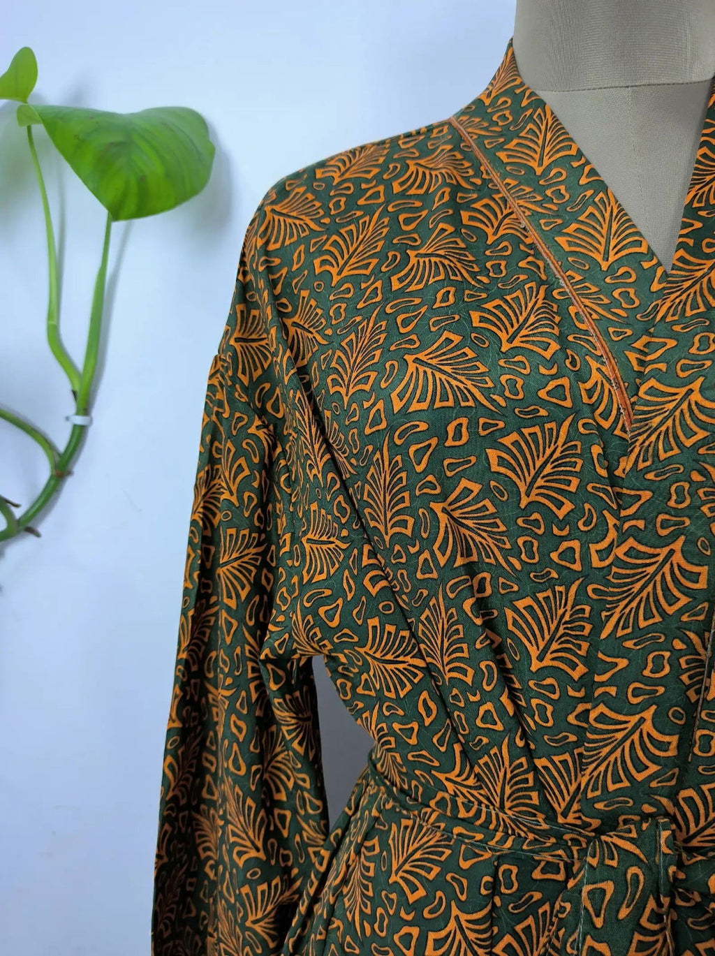 Recycled Silk Kimono Robe in botanical