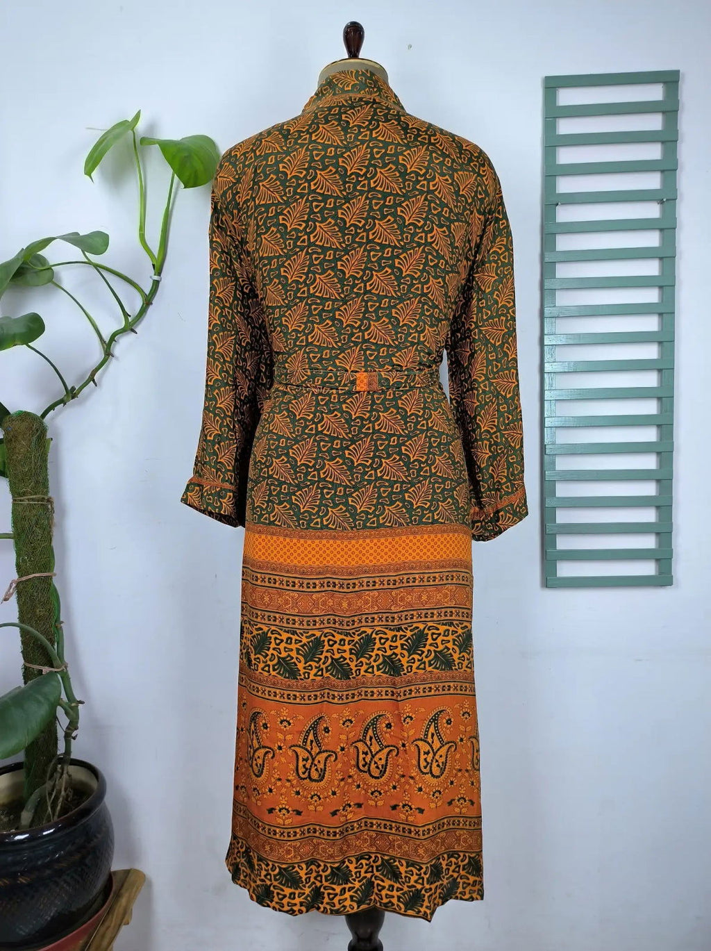 Recycled Silk Kimono Robe in botanical