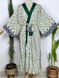 Women's Recycled Silk Long Kimono Robe in paisley