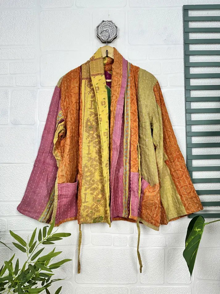 reversible Kantha-stitched Short Jacket