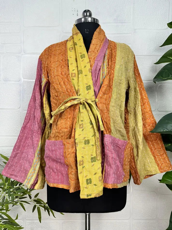 reversible Kantha-stitched Short Jacket