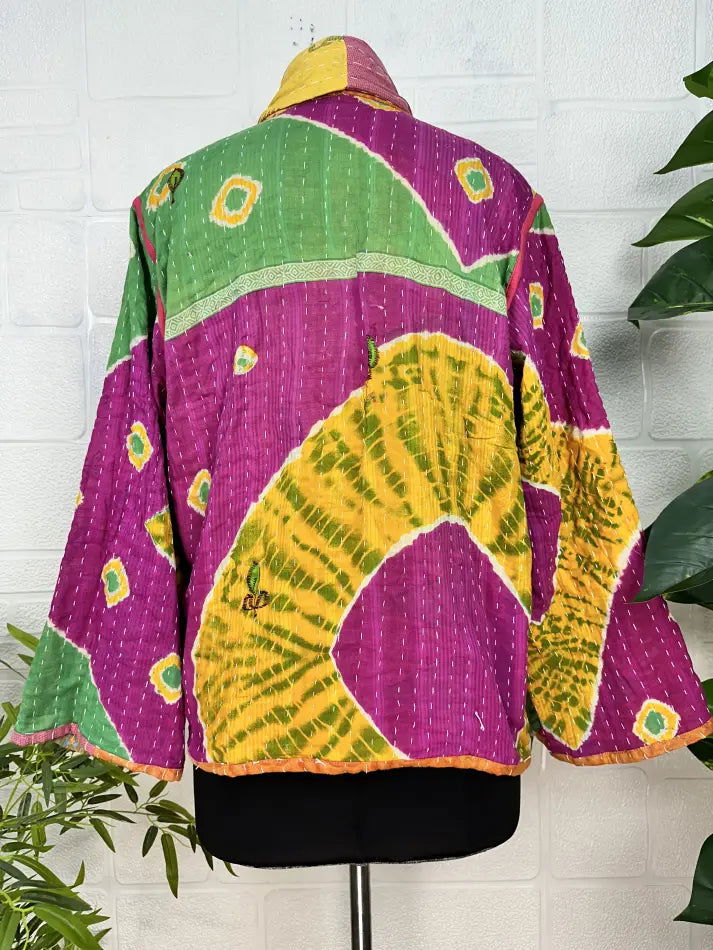 reversible Kantha-stitched Short Jacket
