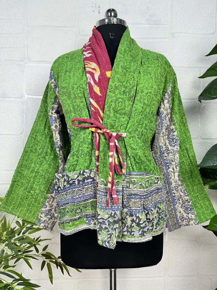 reversible Kantha-stitched Short Jacket