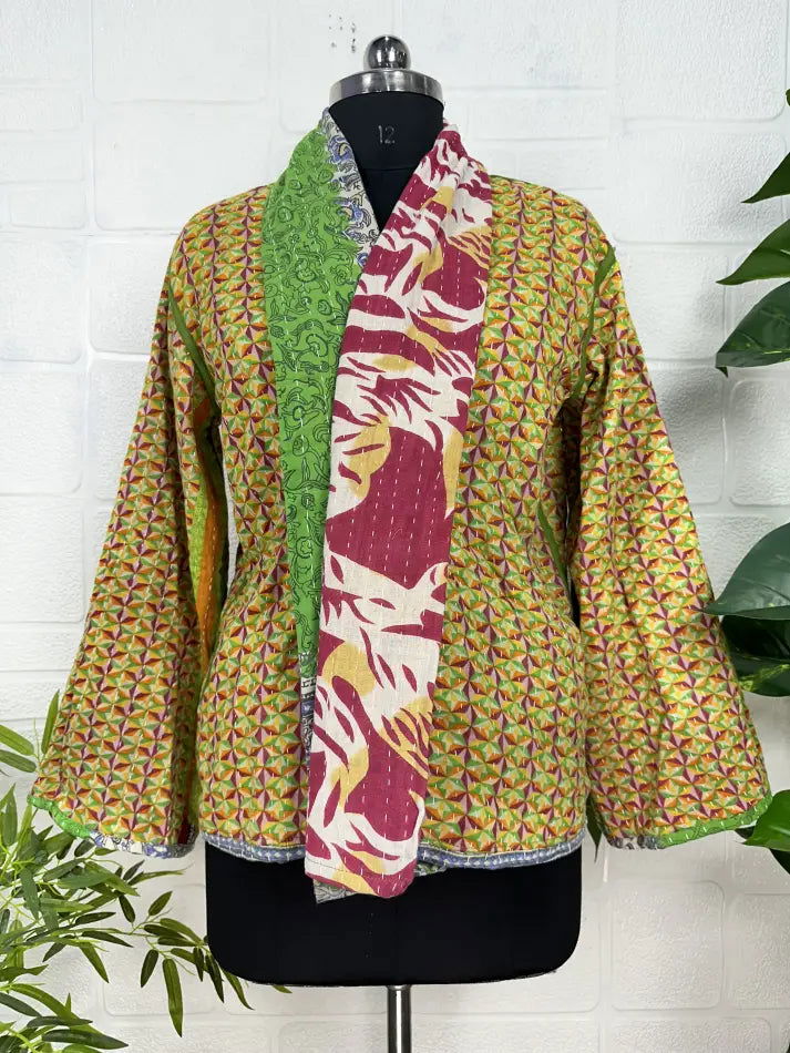 reversible Kantha-stitched Short Jacket