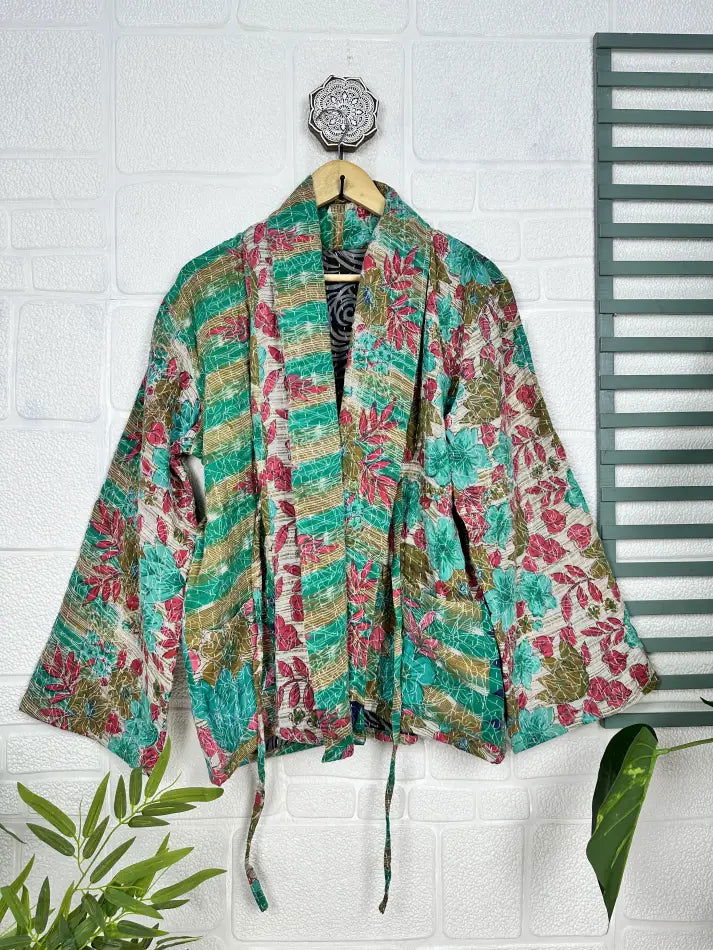 reversible Kantha-stitched Short Jacket