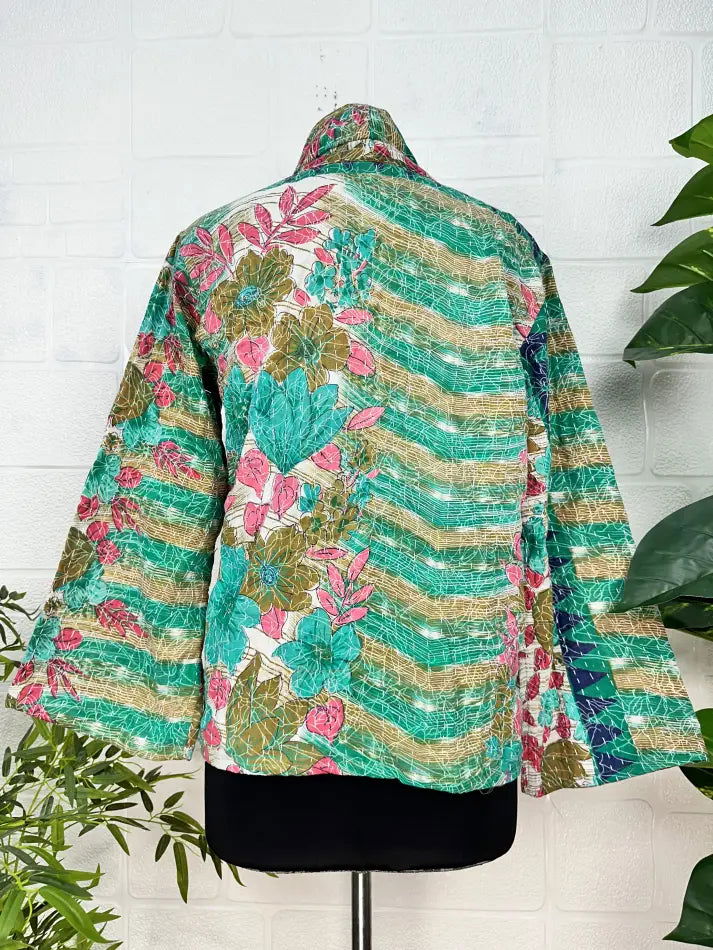 reversible Kantha-stitched Short Jacket