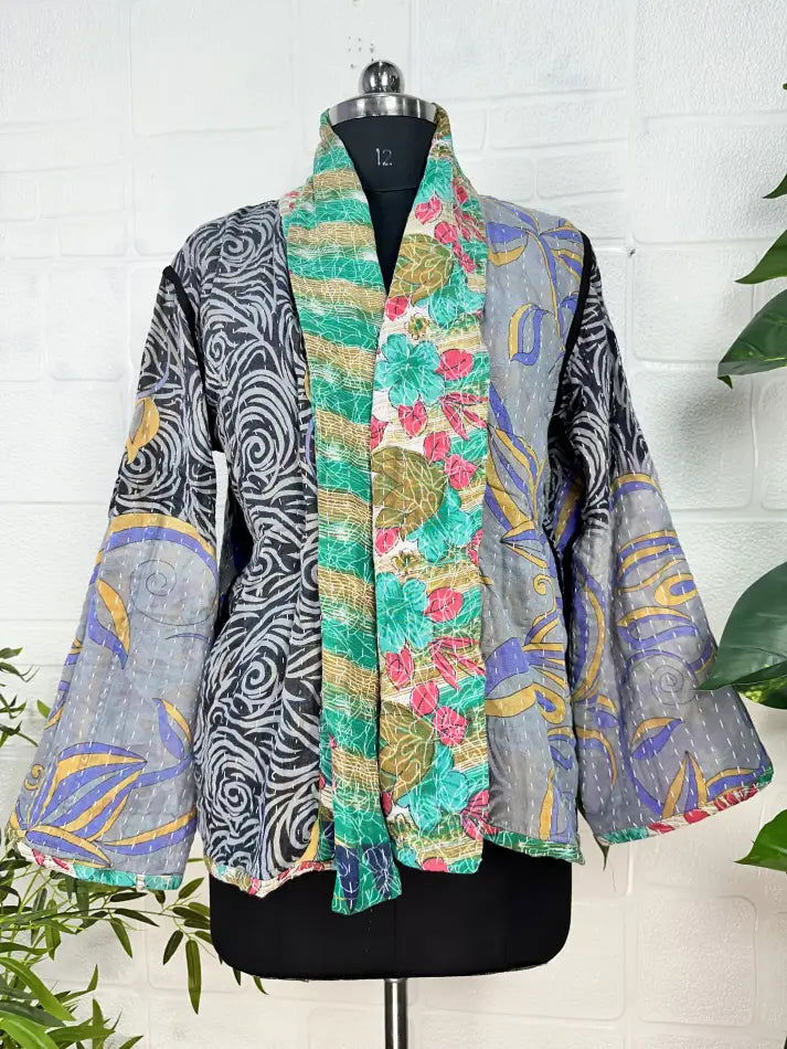 reversible Kantha-stitched Short Jacket