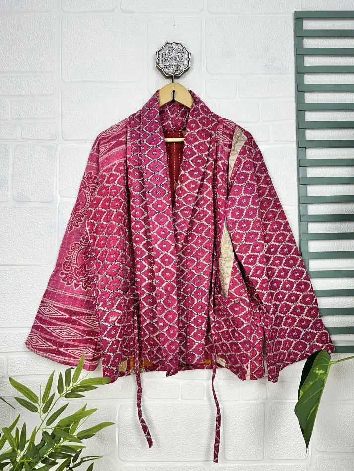 reversible Kantha-stitched Short Jacket