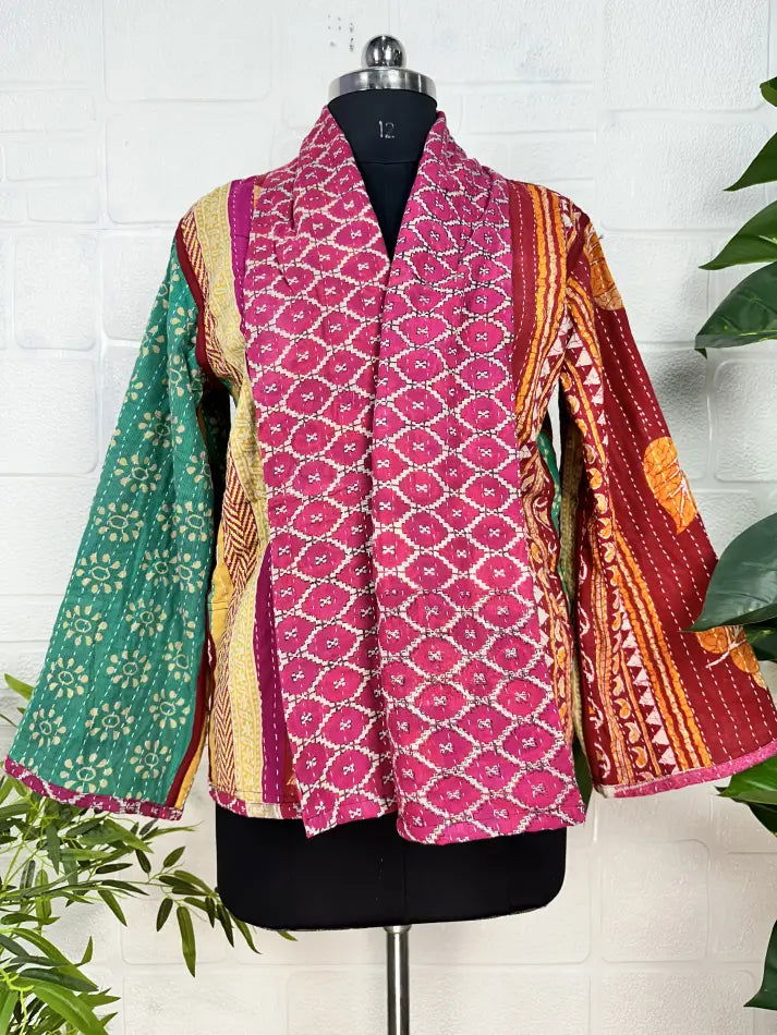 reversible Kantha-stitched Short Jacket