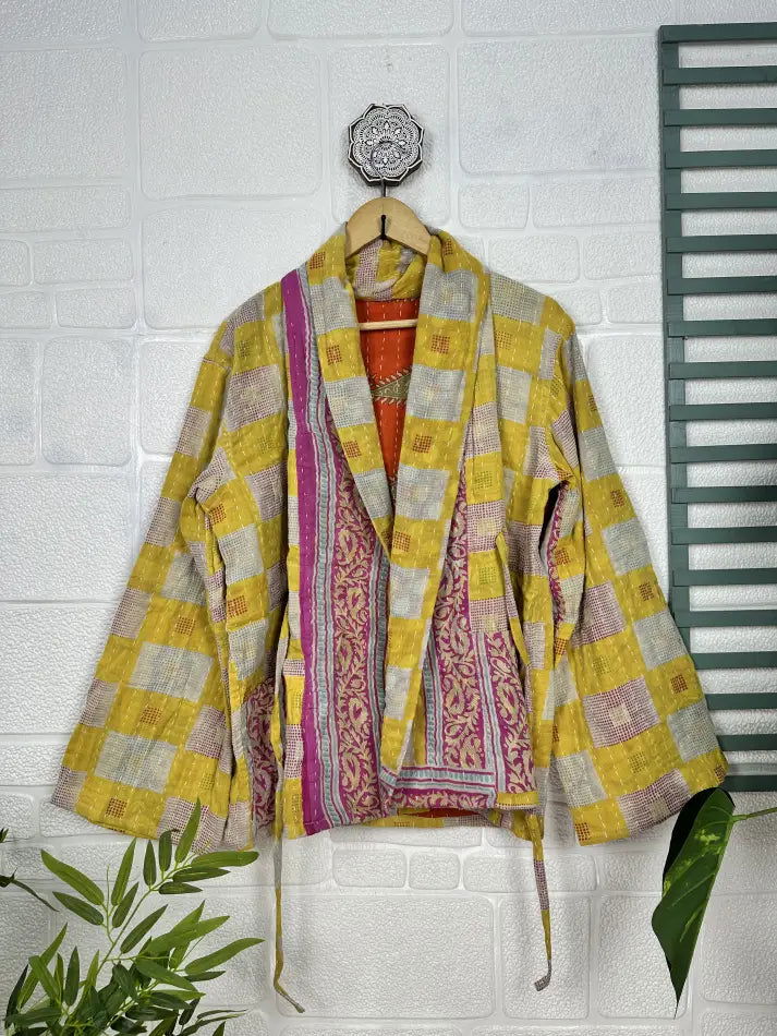 reversible Kantha-stitched Short Jacket