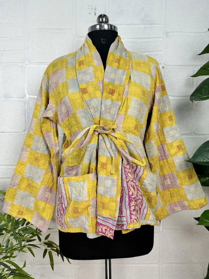 reversible Kantha-stitched Short Jacket