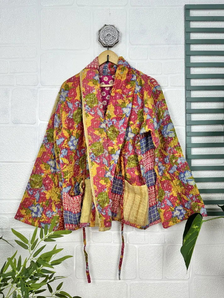 reversible Kantha-stitched Short Jacket