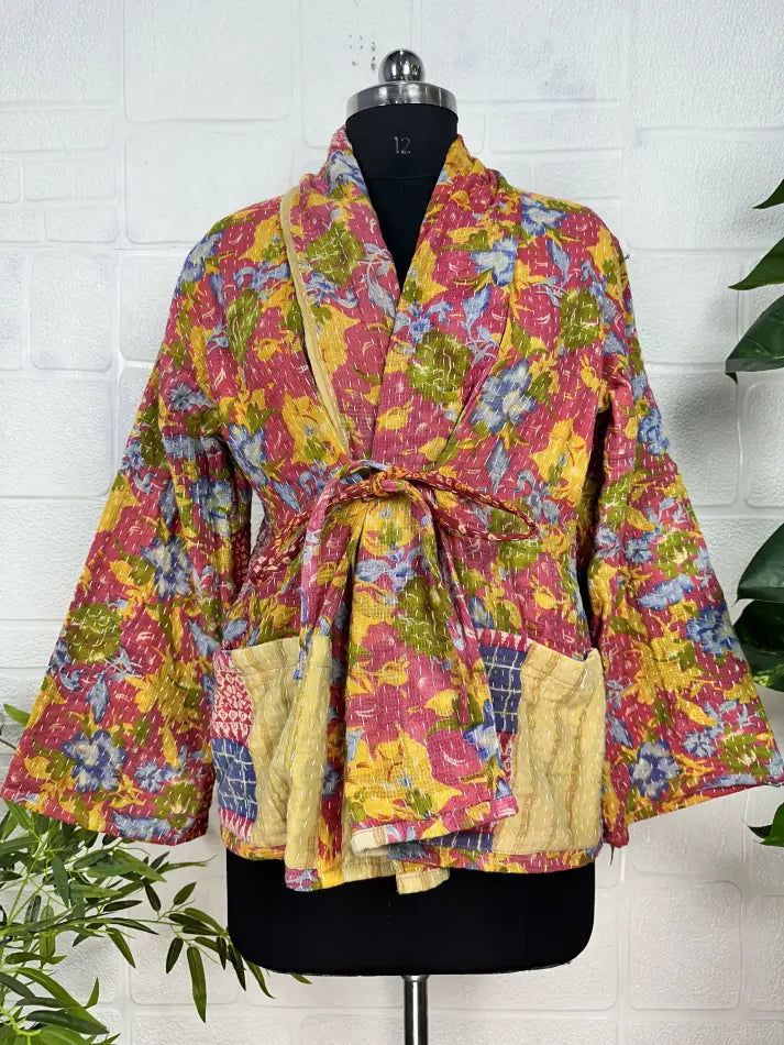 reversible Kantha-stitched Short Jacket