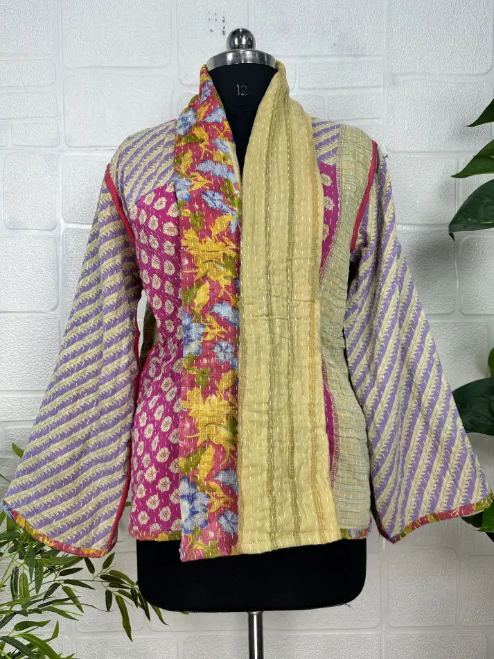 reversible Kantha-stitched Short Jacket
