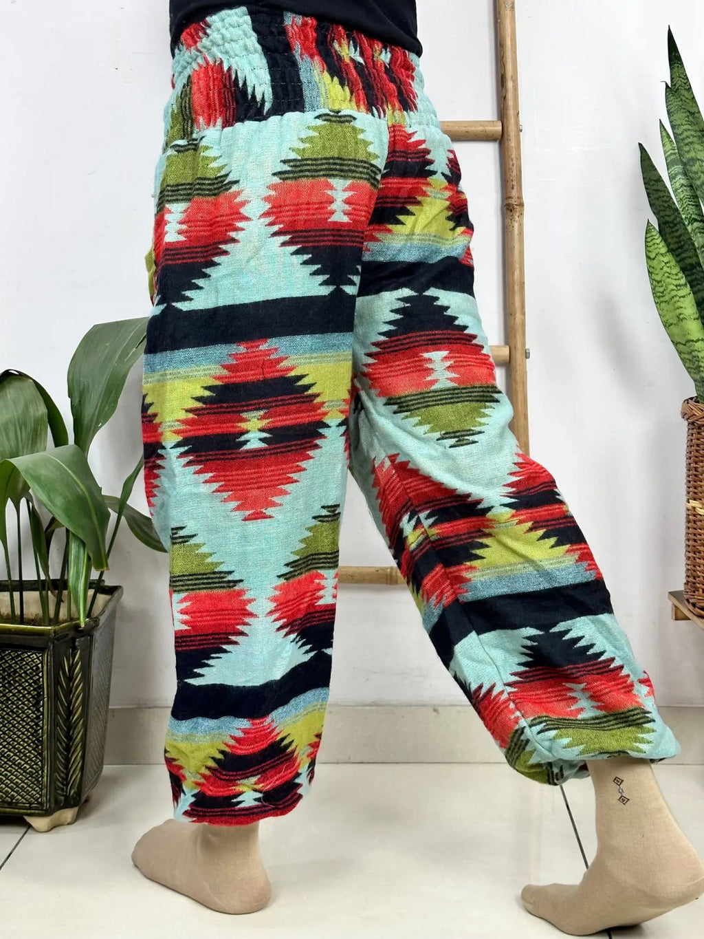 Unisex Yak Wool Blend Harem Pants in geometric