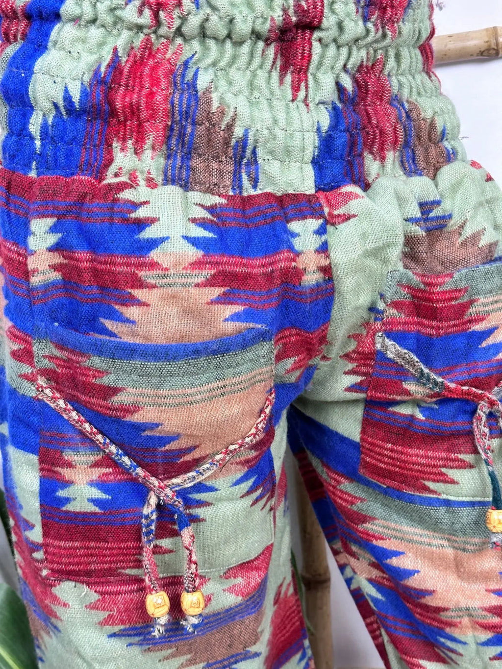 Unisex Yak Wool Blend Harem Pants in geometric