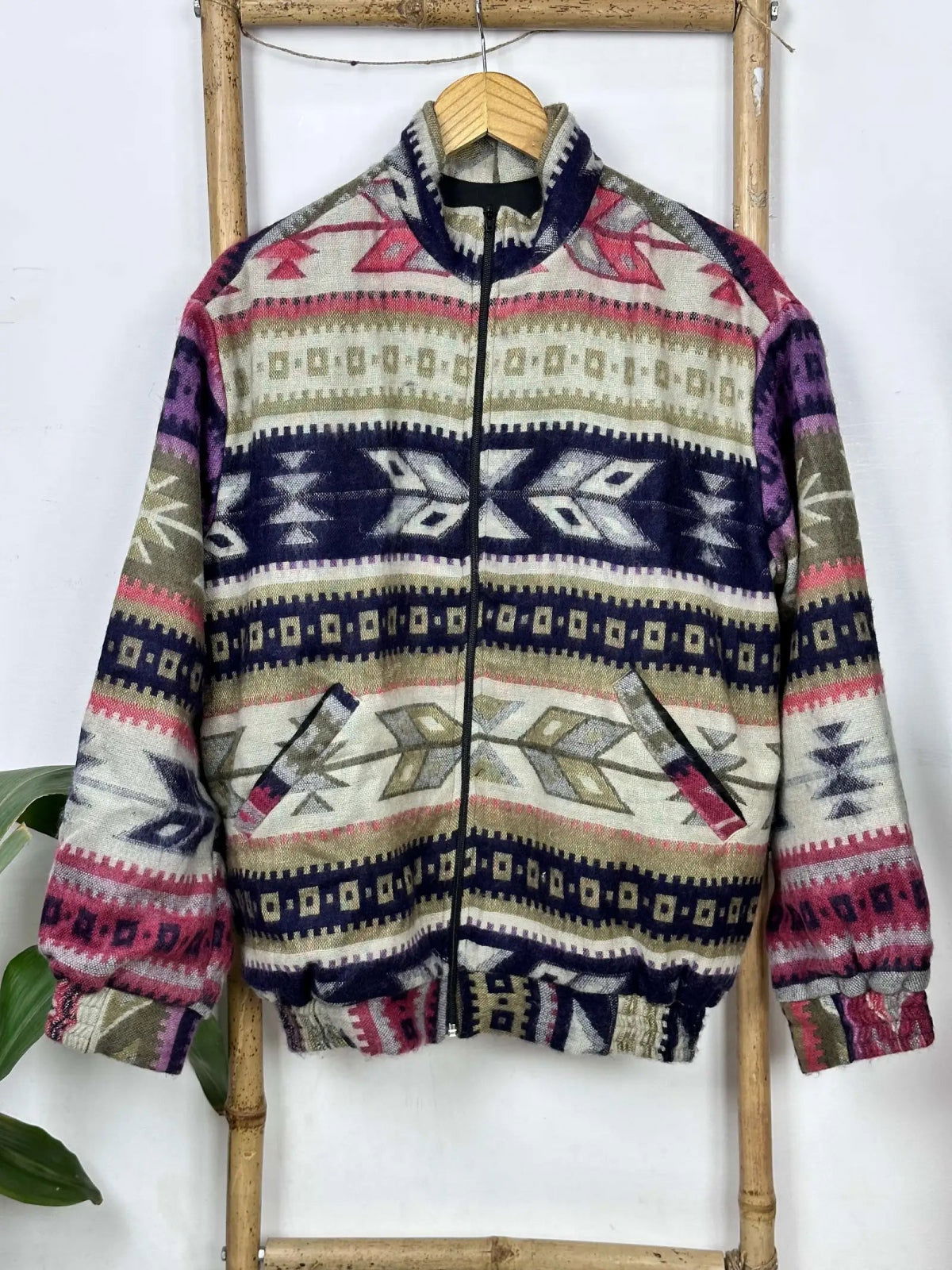 Yak Wool Blend Zip Jacket in diamond with pockets