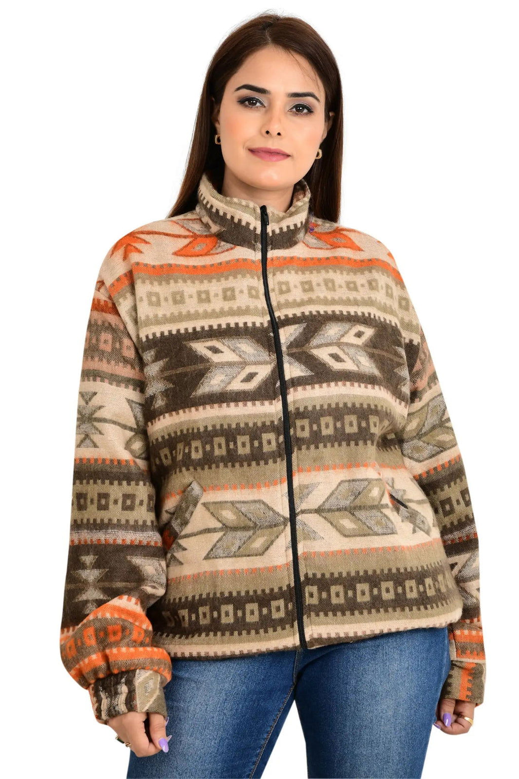 Yak Wool Blend Zip Jacket in diamond with pockets