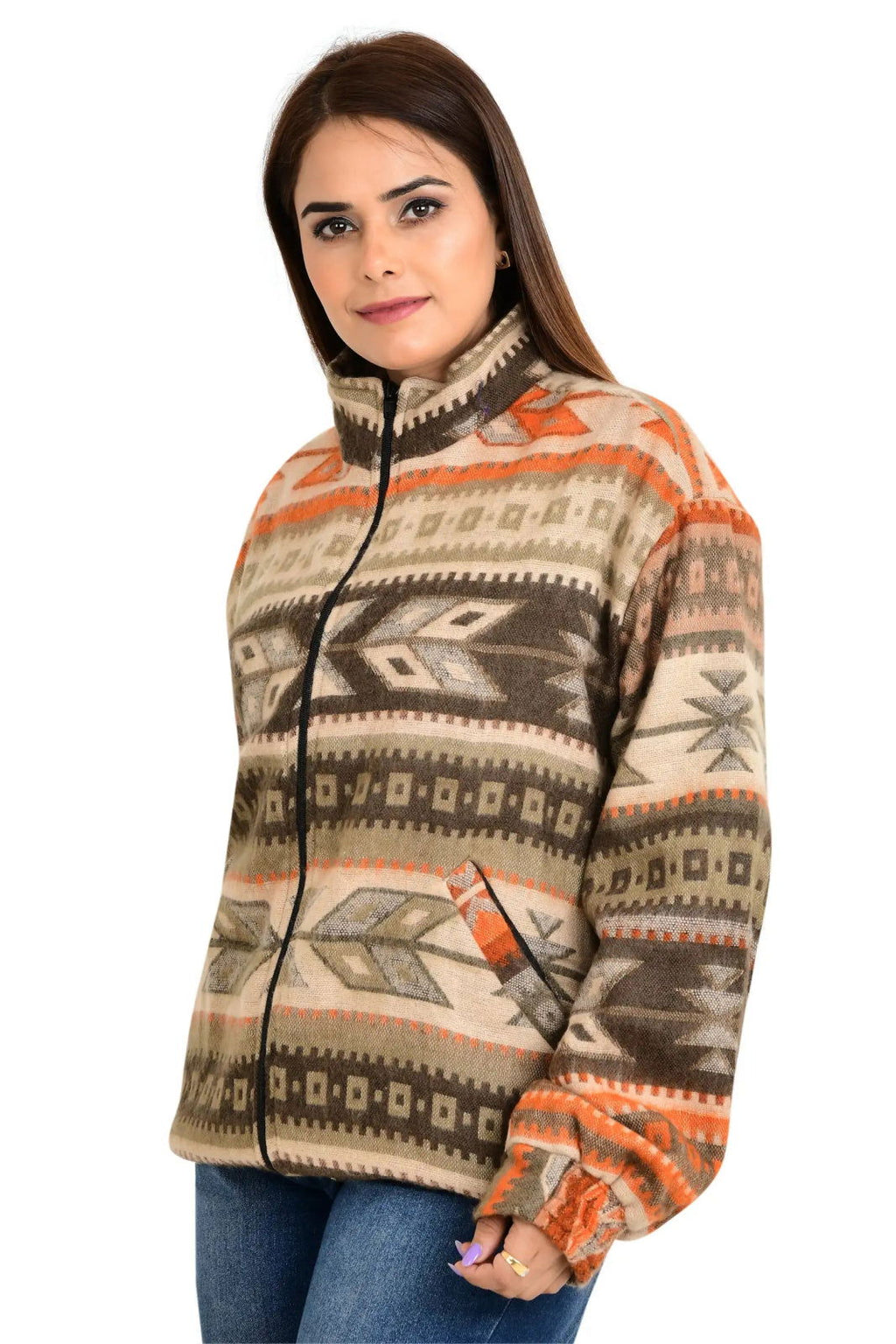 Yak Wool Blend Zip Jacket in diamond with pockets
