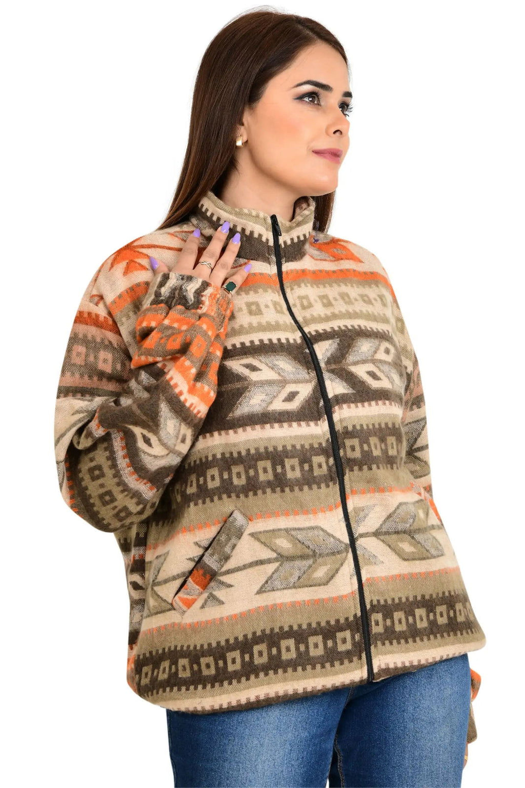 Yak Wool Blend Zip Jacket in diamond with pockets