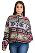 Yak Wool Blend Zip Jacket in diamond with pockets