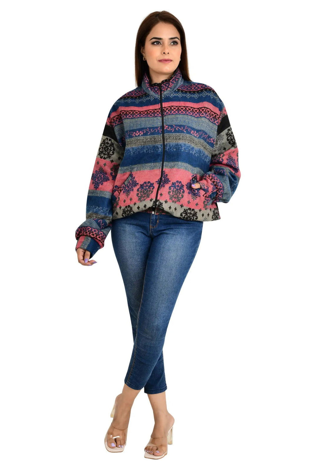 Yak Wool Blend Zip Jacket in diamond with pockets