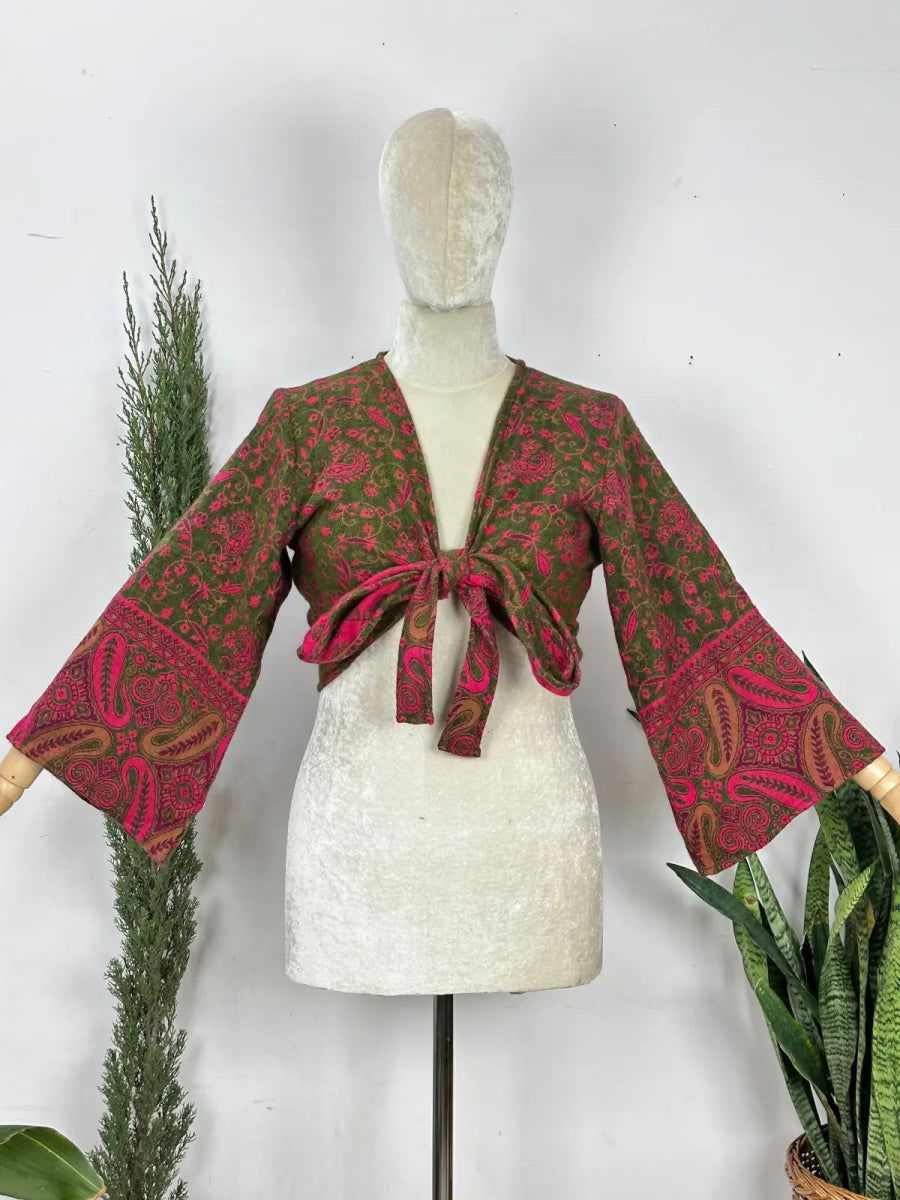 Yak Wool Blend Bell-Sleeve Wrap Top