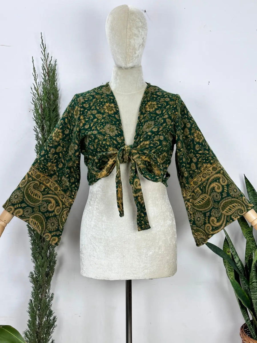 Yak Wool Blend Bell-Sleeve Wrap Top