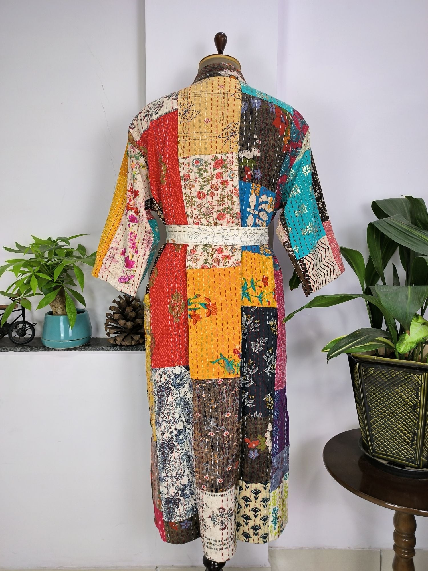 Kantha Pure Cotton Reversible Long Kimono Women Unique Patchwork Summer color