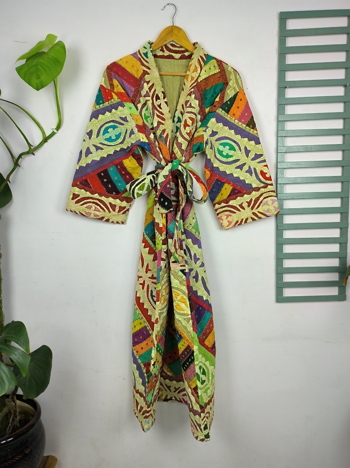 Applique Cotton Reversible Patchwork Kimono Open Jacket - The Eastern Loom