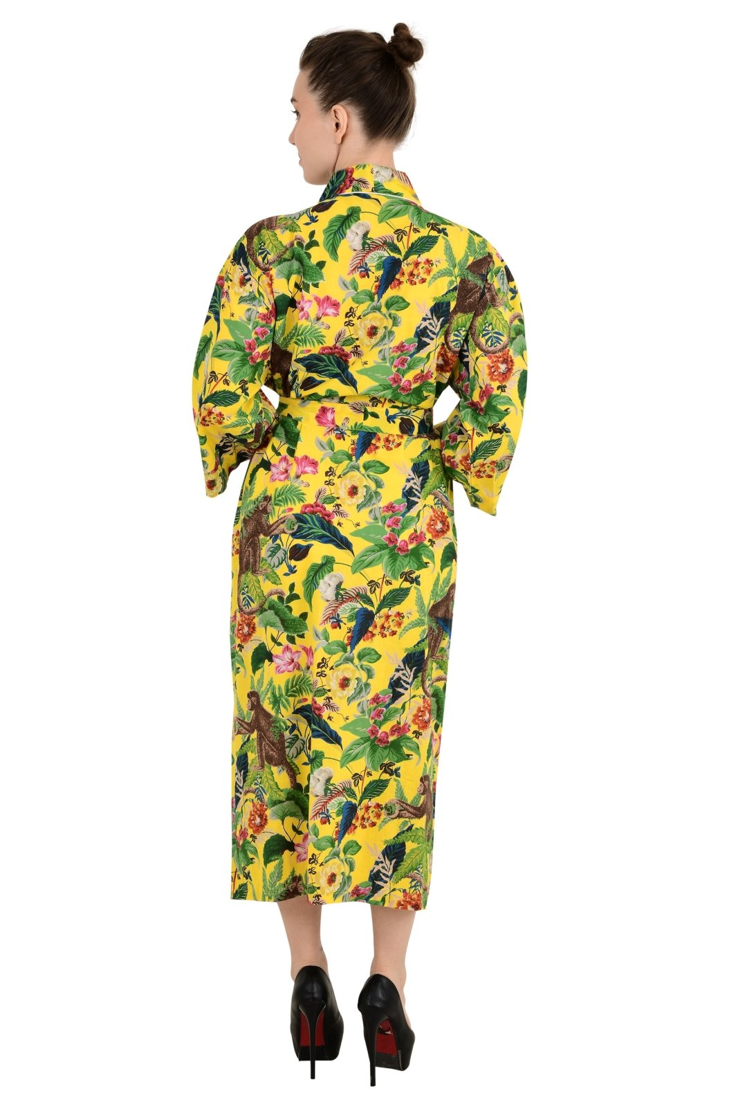 Boho Cotton Kimono House Robe Indian Handprinted Jungle Monkey Print | Lightweight Summer Luxury Beach Holidays Yacht Cover Up Stunning Dress - The Eastern Loom