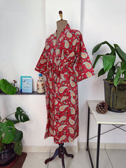Boho Cotton Kimono House Robe Indian Handprinted Persian Bridal Paisley | Lightweight Summer Luxury Beach Holidays Cover Up Stunning Dress - The Eastern Loom