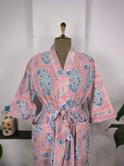 Boho House Robe Indian Handprinted Cotton Kimono Persian Paisley | Perfect for Summer Luxury Beach Holidays Yacht Cover Up Stunning Dress - The Eastern Loom