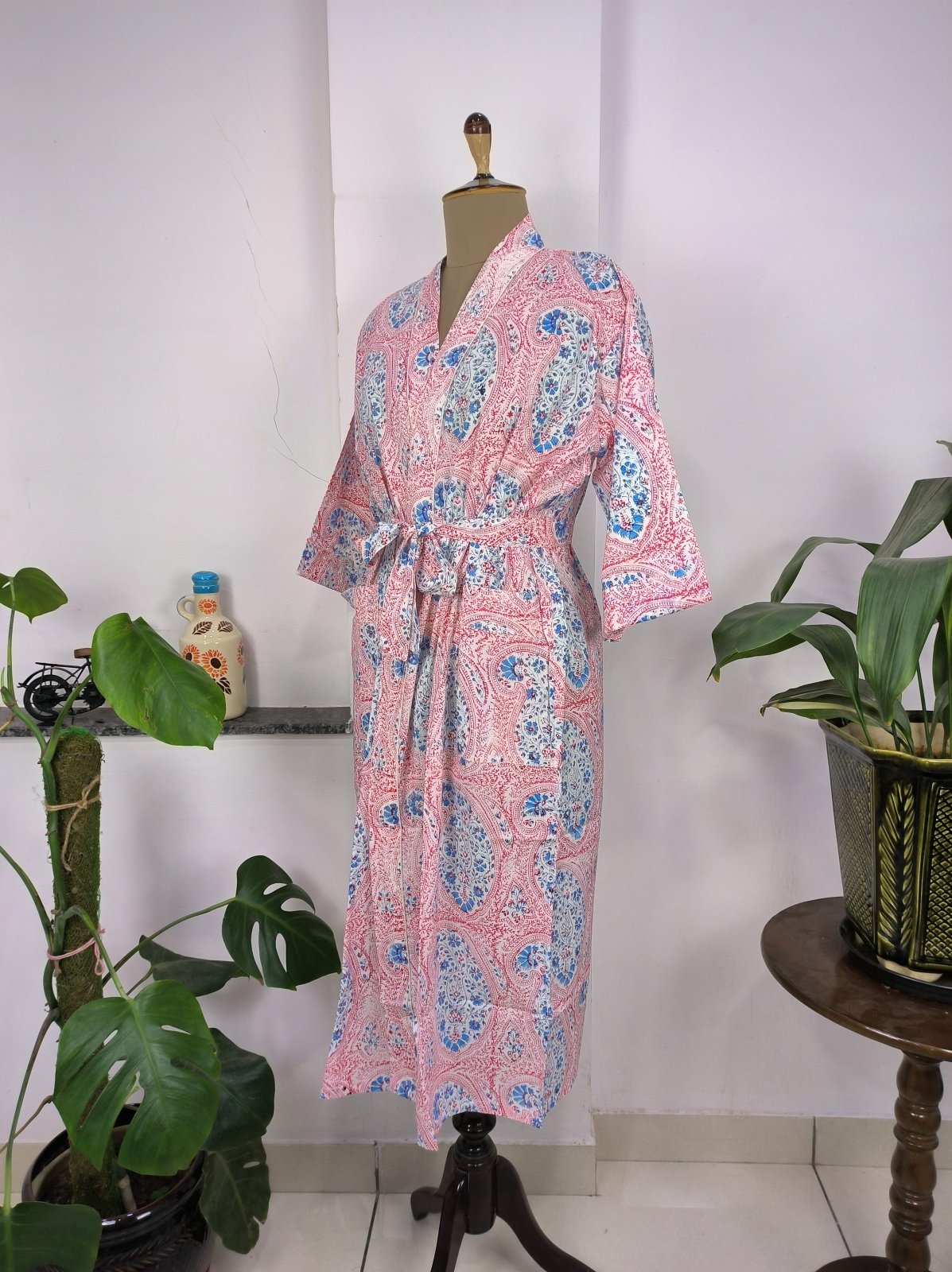 Boho House Robe Indian Handprinted Cotton Kimono Persian Paisley | Perfect for Summer Luxury Beach Holidays Yacht Cover Up Stunning Dress - The Eastern Loom