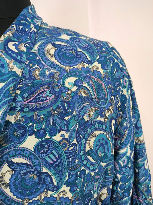 Boho Men's Soft Silk Kimono, Man Regal House Beach Robe, Persian King Paisley Elegant Blue Yellow Hues - The Eastern Loom