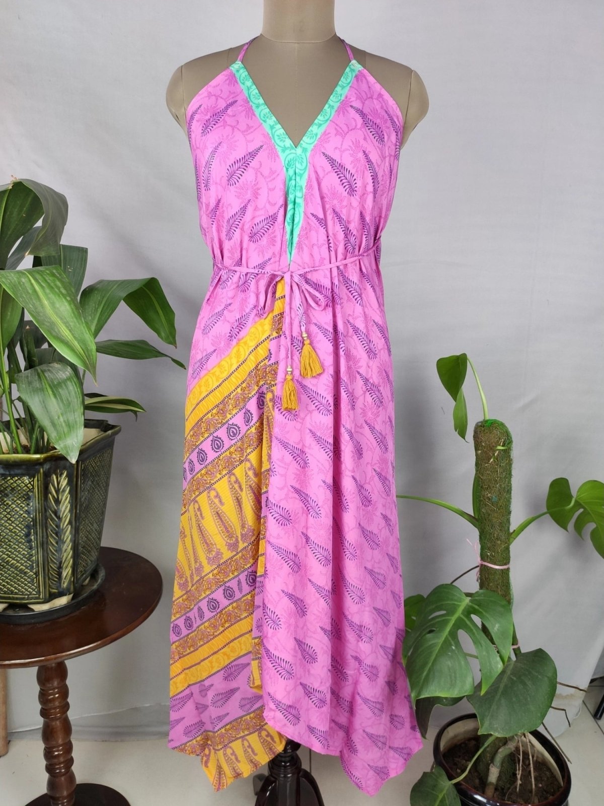 Boho Recycled Silk Magic Summer Maxi Dress Beach Cover Wear - The Eastern Loom