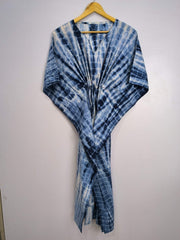 Boho Style Kaftan Dress | Indian Handprinted Blue White Indigo Tie Dye | Breathable Lightweight Cotton Fabric, Comfortable Chic Summer Look - The Eastern Loom