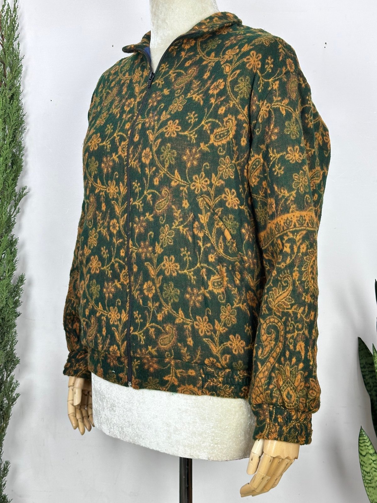 Cozy Yak Wool Blend Bomber Bolero Jacket | Warm Comfy Soft Winter Fashion Casual Party Wear | Boho Chic Paisley Floral Black Rust Jacket - The Eastern Loom