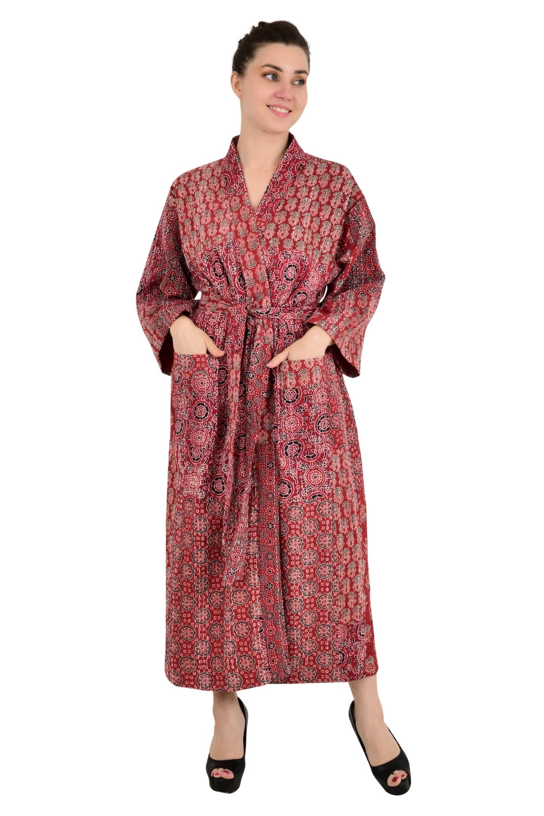 Double the Style: Reversible Hand-Stitched Women's Hand Block Printed Bohemian Cotton Kantha Kimono | Perfect Summers Ajrakh Motif Patchwork - The Eastern Loom