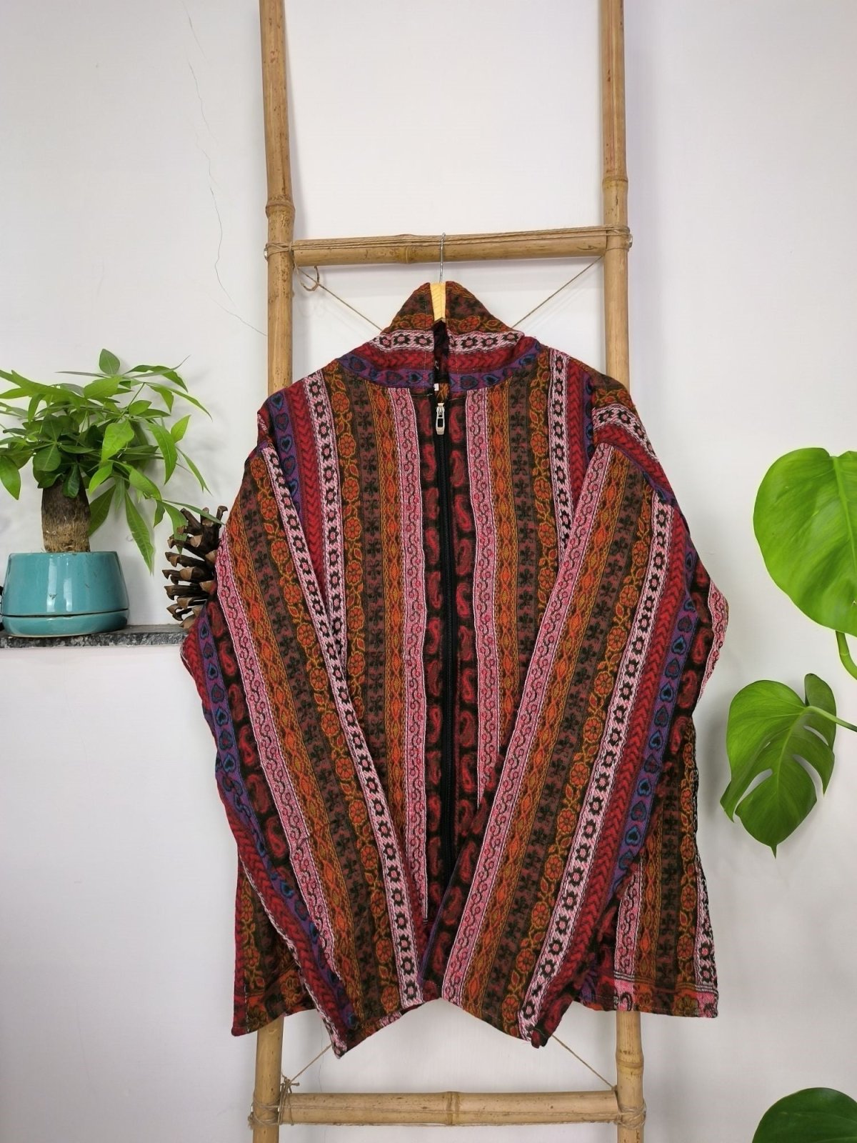 EARTH TONES Hippie Woolen Jacket Hoodie Handmade Boho - Red - The Eastern Loom