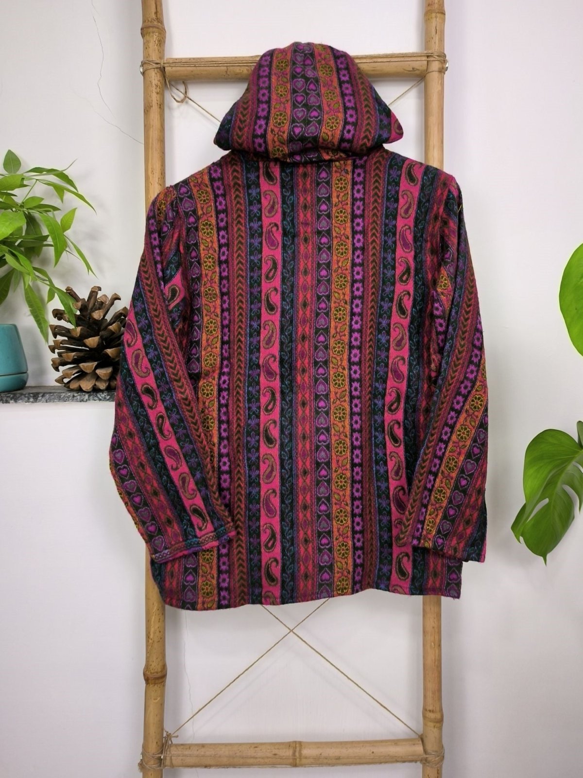 EARTH TONES Hippie Woolen Jacket Hoodie Handmade Boho - Red - The Eastern Loom