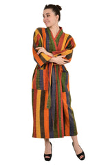 Kantha Pure Cotton Reversible Long Kimono Women Stonewashed Boho Robe - The Eastern Loom