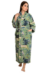 Luxury Velvet House Robe Unisex Kimono Jacket Reversible Silk Lined Autumn Winter Gift Highland Green Safari Animal Valentine Love - The Eastern Loom