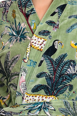 Luxury Velvet House Robe Unisex Kimono Jacket Reversible Silk Lined Autumn Winter Gift Highland Green Safari Animal Valentine Love - The Eastern Loom