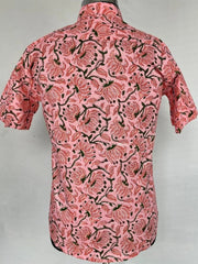 Men's Shirt Pure Cotton Handblock Print | Summer Cool Casual Beach Wear, Comfortable Garden Picnic Urban Man Dad Gift | Flamingo Pink Lotus - The Eastern Loom