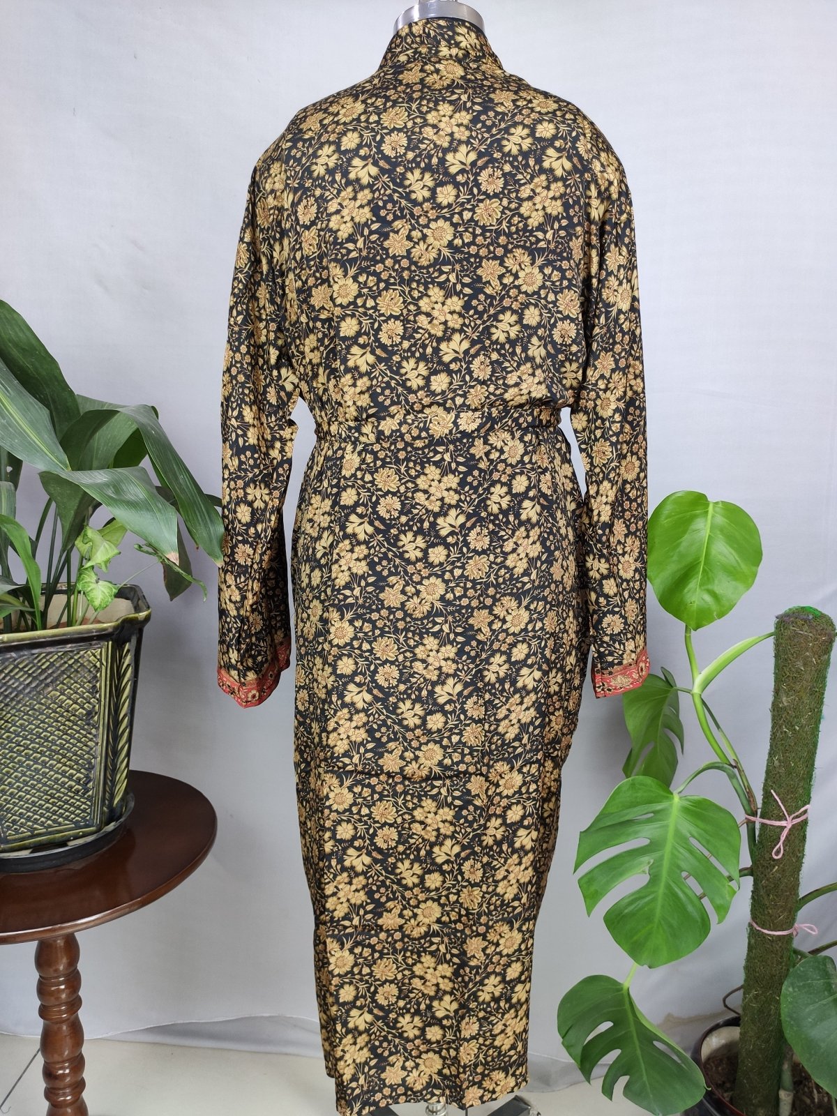 Men’s Soft Silk Boho Persian House Robe Kimono Luxurious Black Gold Florals | Bestseller - The Eastern Loom