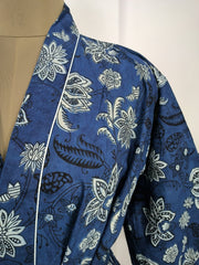 Pure Cotton Kimono Indian Handprinted Boho House Robe Summer Dress, Indigo Beach Coverup Maternity Mom Bridal - The Eastern Loom